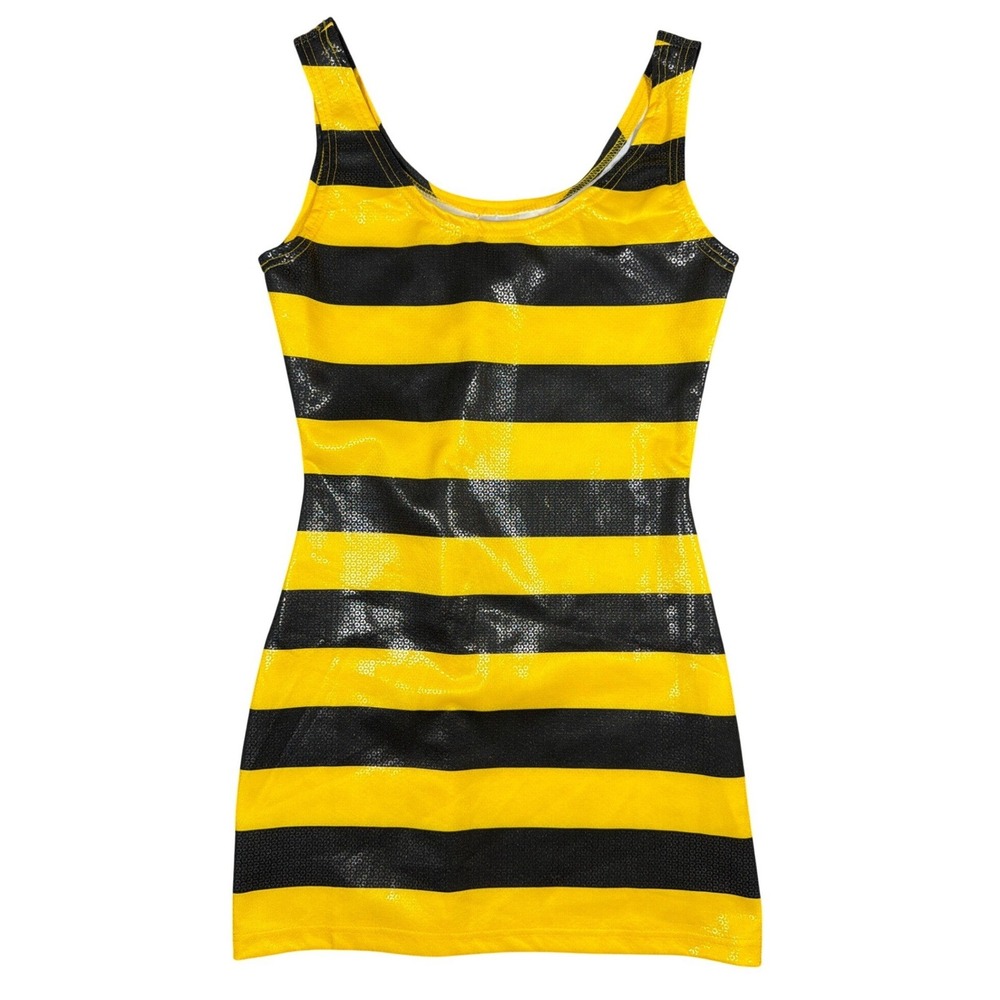 Spirit Halloween Women XS Yellow Black Striped Bumblebee Bodycon Mini Dress